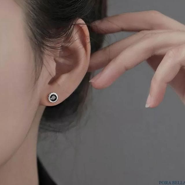 【Porabella】S925純銀黑鋯石耳釘|幾何型 中性黑洞耳針 告白生日情人節禮物推薦 | 附贈精美包裝