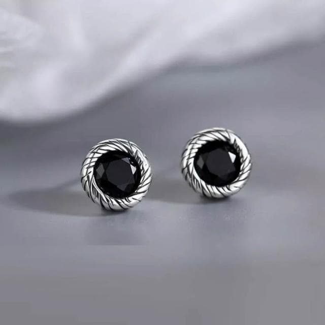 【Porabella】S925純銀黑鋯石耳釘|幾何型 中性黑洞耳針 告白生日情人節禮物推薦 | 附贈精美包裝