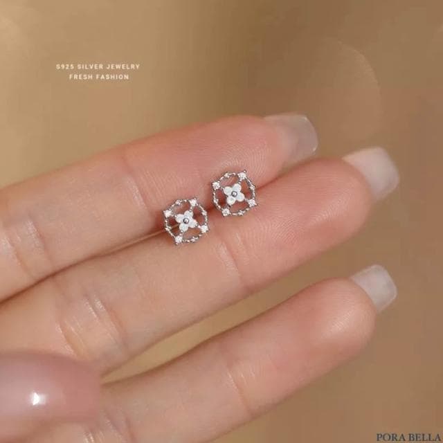 【Porabella】S925純銀 十字圓圈耳釘|四葉草耳骨釘 生日情人節禮物推薦| 附贈精美包裝 Earrings