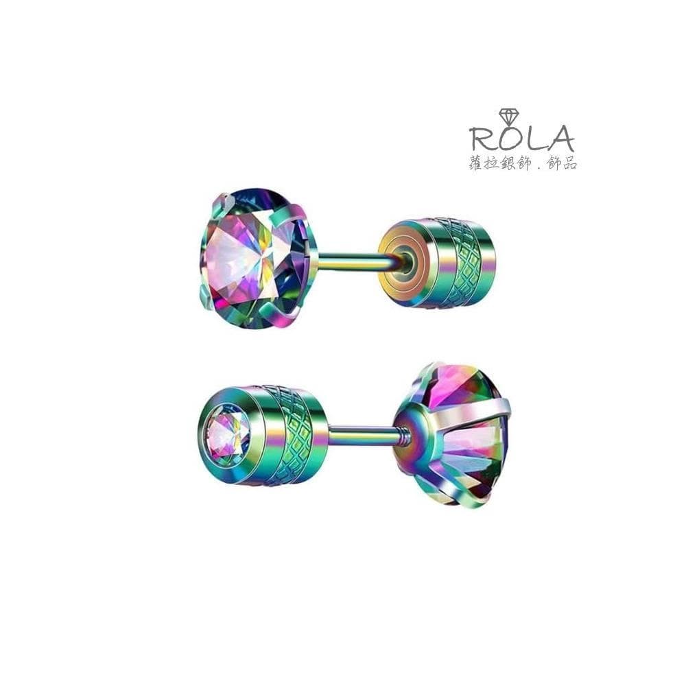 ROLA蘿拉銀飾.飾品 {獨家訂製款} /一支價// 黑色/彩色雙頭鋯石水鑽鈦鋼316L醫療鋼螺旋鎖珠轉珠耳針 3-2左