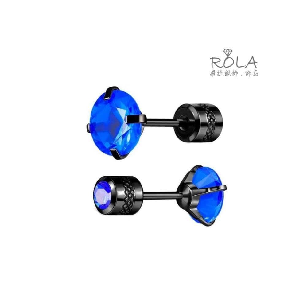 ROLA蘿拉銀飾.飾品 {獨家訂製款} /一支價// 黑色/彩色雙頭鋯石水鑽鈦鋼316L醫療鋼螺旋鎖珠轉珠耳針 3-2左