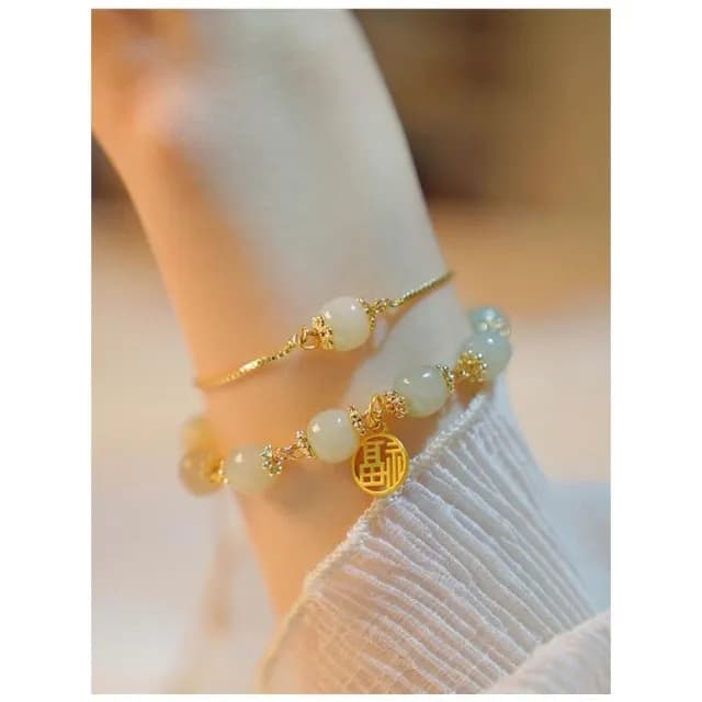 【開運堂】現貨 天然和田玉手鍊女高級感飾品輕奢復古手飾精緻閨蜜禮物開運堂
