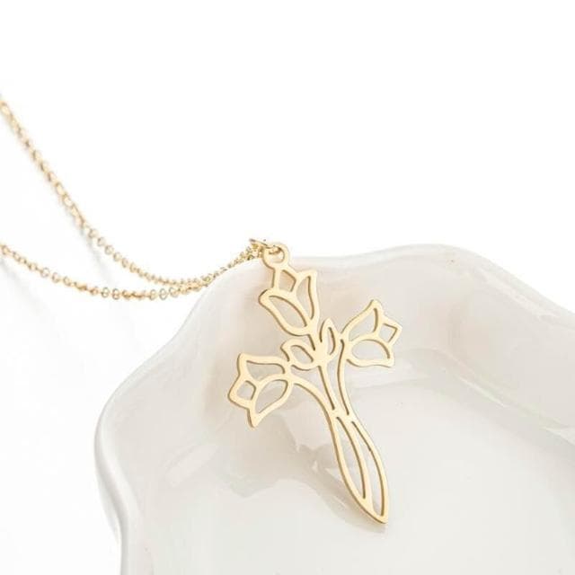 【谷中百合花十字架鈦剛項鍊】 基督教 福音禮品 受洗禮物 生日 聖誕節 禮物 耶穌 搬家喬遷 聖經故事 恩典之約禮物店