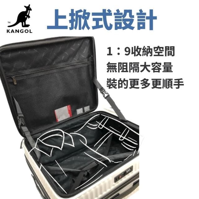 【KANGOL】前開式行李箱 可擴充行李箱 登機箱 靜音萬向輪 防爆拉鍊 海關密碼鎖 多功能 旅行箱 杯袋掛勾 2025