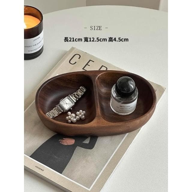 梵花 高級精緻黑胡桃木紋首飾盒小型飾品托盤戒指項鍊耳飾手錶收納盒子