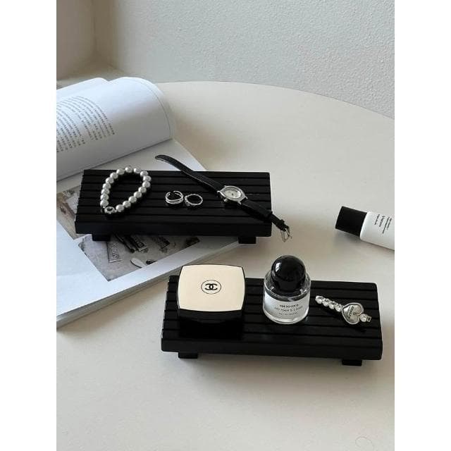 梵花 高級精緻黑胡桃木紋首飾盒小型飾品托盤戒指項鍊耳飾手錶收納盒子