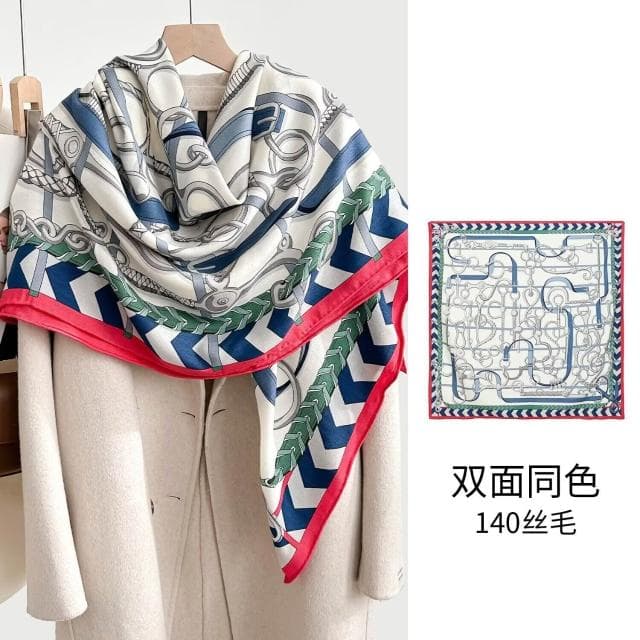 好夢想精品館  雙面異色真絲羊毛140絲巾重工高級感絲毛大披肩秋冬百搭保暖圍巾