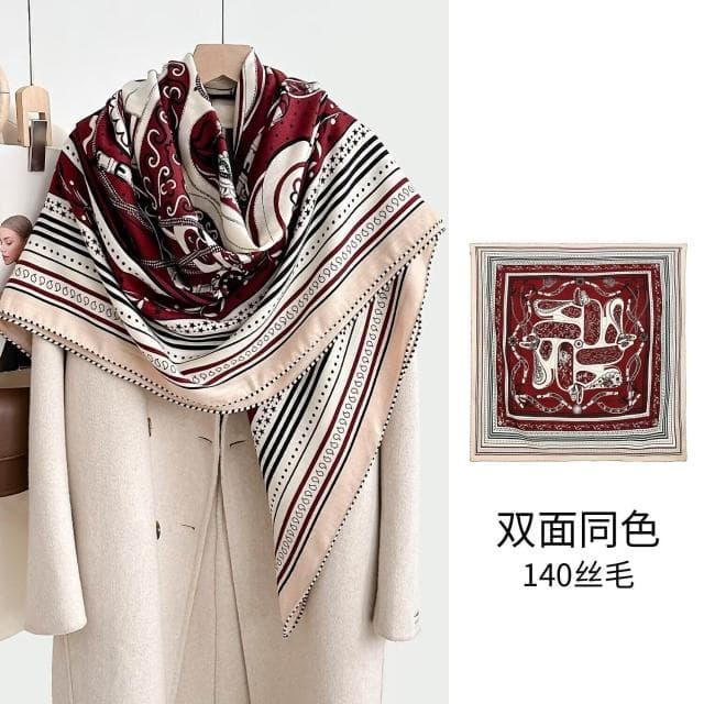 好夢想精品館  雙面異色真絲羊毛140絲巾重工高級感絲毛大披肩秋冬百搭保暖圍巾