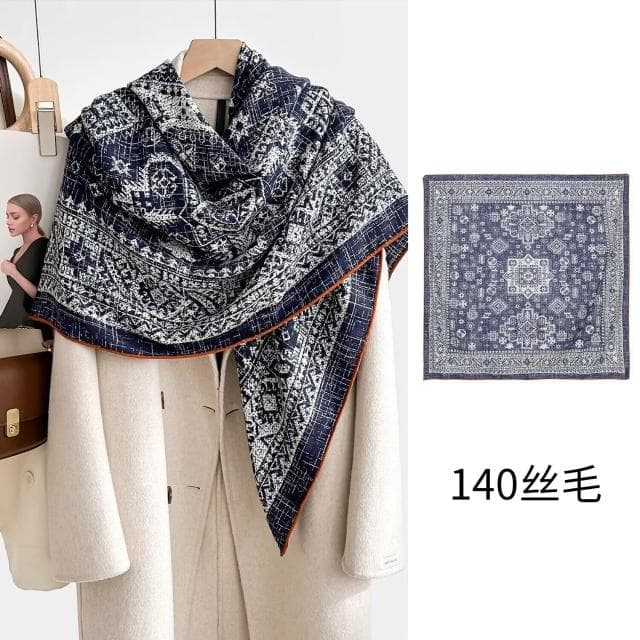 好夢想精品館  雙面異色真絲羊毛140絲巾重工高級感絲毛大披肩秋冬百搭保暖圍巾