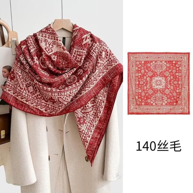 好夢想精品館  雙面異色真絲羊毛140絲巾重工高級感絲毛大披肩秋冬百搭保暖圍巾