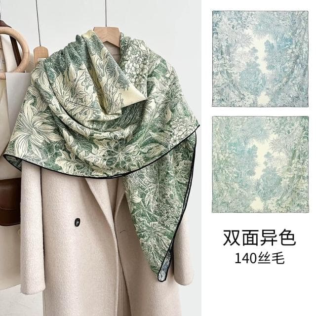 好夢想精品館  雙面異色真絲羊毛140絲巾重工高級感絲毛大披肩秋冬百搭保暖圍巾