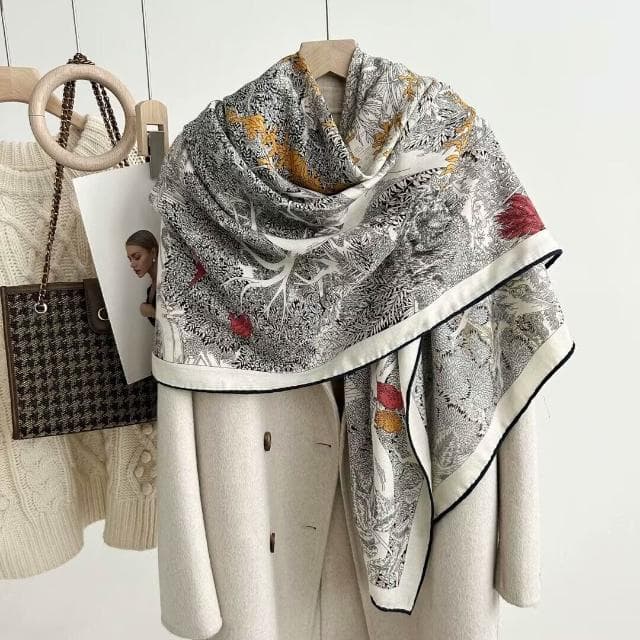 好夢想精品館  雙面異色真絲羊毛140絲巾重工高級感絲毛大披肩秋冬百搭保暖圍巾