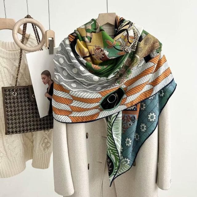 好夢想精品館  雙面異色真絲羊毛140絲巾重工高級感絲毛大披肩秋冬百搭保暖圍巾