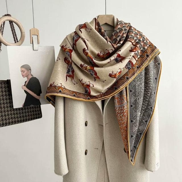 好夢想精品館  雙面異色真絲羊毛140絲巾重工高級感絲毛大披肩秋冬百搭保暖圍巾