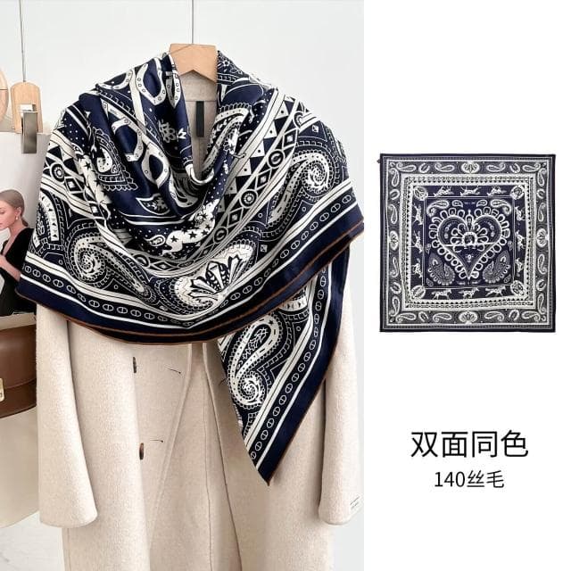 好夢想精品館  雙面異色真絲羊毛140絲巾重工高級感絲毛大披肩秋冬百搭保暖圍巾