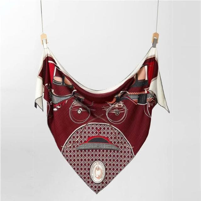 好夢想精品館  高檔真絲羊毛大三角巾印花大氣春秋氣質保暖辦公室圍巾女披肩