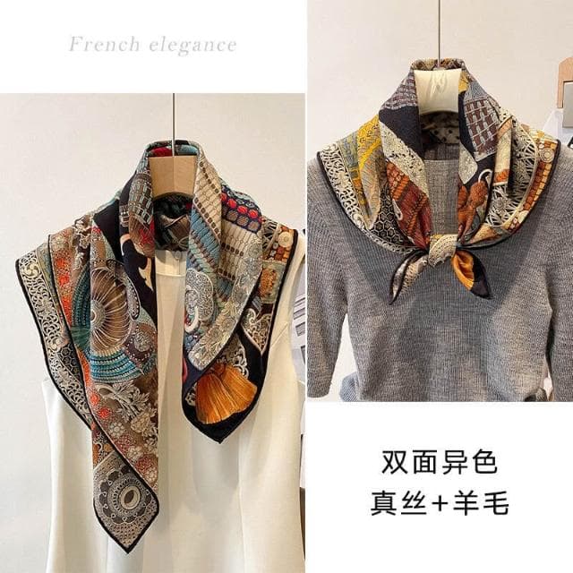 好夢想精品館 真絲小方巾羊毛圍巾三角真絲絲巾女2024新款夏季薄款護頸披肩夏天