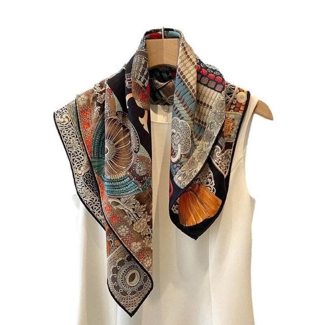 好夢想精品館 真絲小方巾羊毛圍巾三角真絲絲巾女2024新款夏季薄款護頸披肩夏天