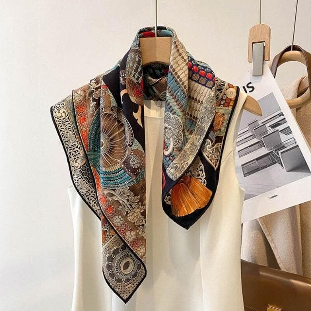 好夢想精品館 真絲小方巾羊毛圍巾三角真絲絲巾女2024新款夏季薄款護頸披肩夏天