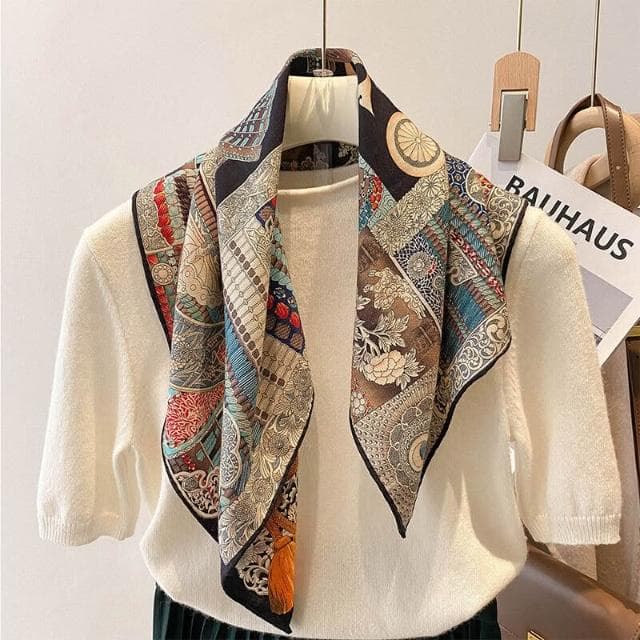 好夢想精品館 真絲小方巾羊毛圍巾三角真絲絲巾女2024新款夏季薄款護頸披肩夏天