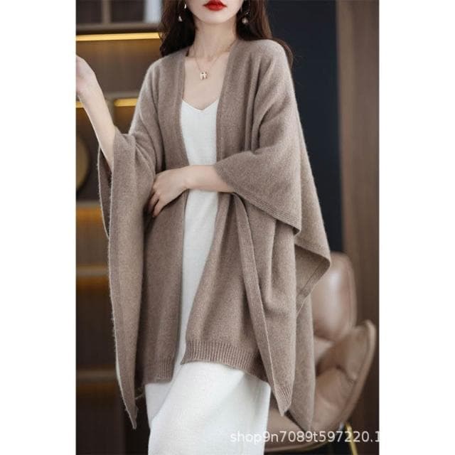 好夢想精品館  美麗諾純羊毛鬥篷超大披肩羊絨圍巾加厚保暖2024秋冬季百搭女黑色