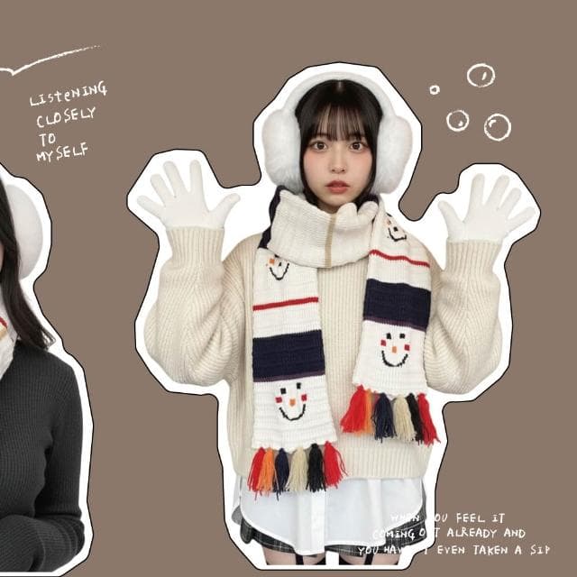 【ZOII 佐壹】聖誕厚磅流蘇針織圍巾 雪人圍巾 冬天保暖圍巾 針織圍巾 冬季圍巾 可愛圍巾 賞雪 聖誕禮物#322011
