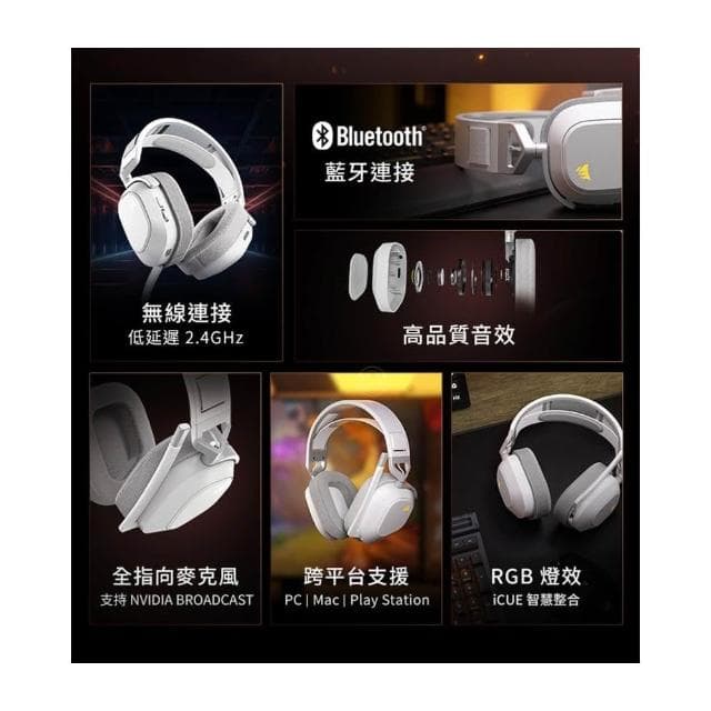 【CORSAIR 海盜船】HS80 MAX 無線耳機麥克風(藍芽耳機 全向麥克風 記憶海綿 杜比音效 跨平台支援)