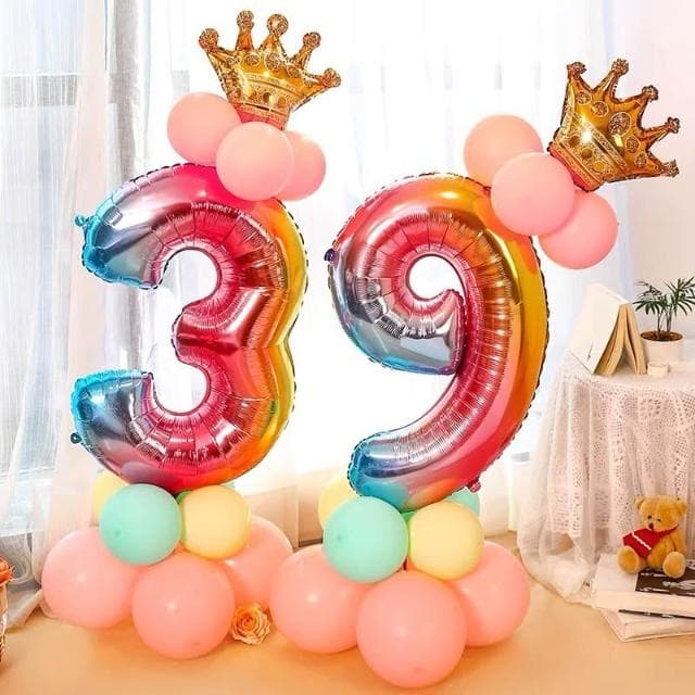 漸層皇冠數字氣球 生日佈置40吋數字 生日禮物 PARTY 慶生 舞會佈置 求婚 結婚 週歲 慶祝