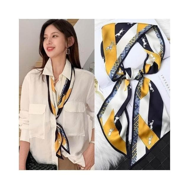 梵花 長條小絲巾腰帶女髮帶百搭高級感薄款春秋款搭配襯衫絲帶繫脖飄帶