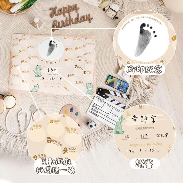 現貨|龍年寶 3合1抓周猜猜板 抓周證書 蓋腳印 抓周佈置 抓周猜猜版 抓周猜猜樂 周歲生日派對 抓周猜 猜猜板