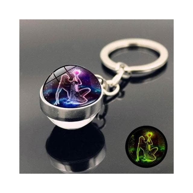 夜光星座鑰匙扣 雙面水晶球鑰匙圈 金屬鑰匙圈吊飾 生日禮物 掛飾 台灣出貨