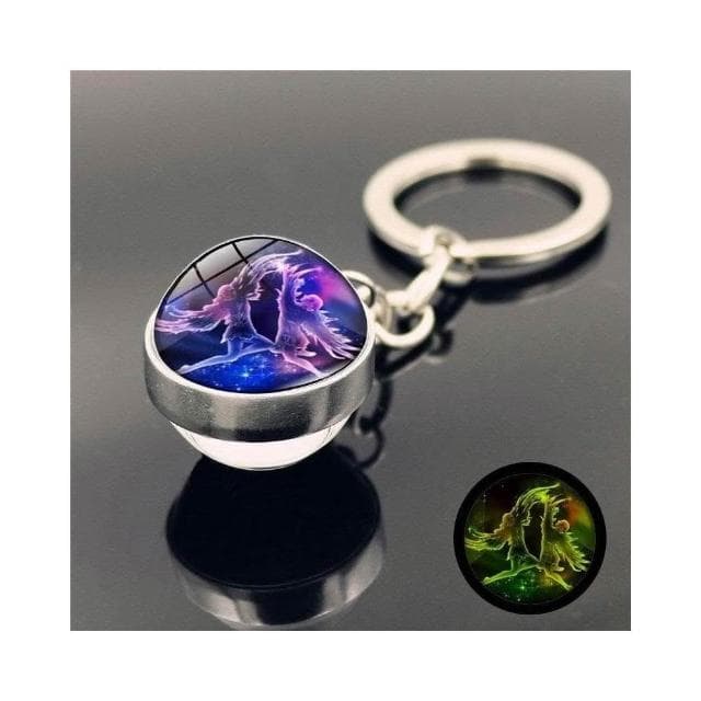 夜光星座鑰匙扣 雙面水晶球鑰匙圈 金屬鑰匙圈吊飾 生日禮物 掛飾 台灣出貨